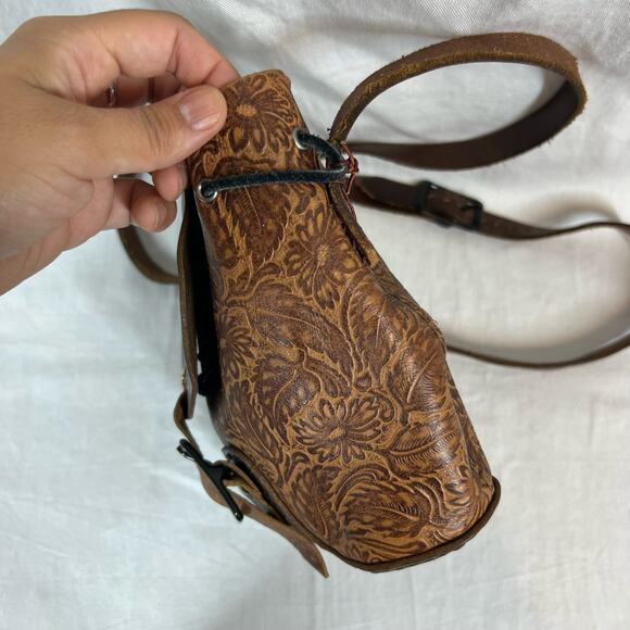 genuine soft leather floral embossed mini rucksack backpack - Picture 9 of 11